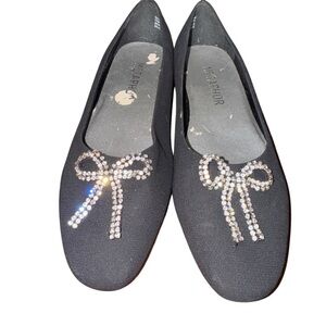 Metaphor Women’s Size 7M Black Rhinestone Bow Flats Dress Shoes Hepburn